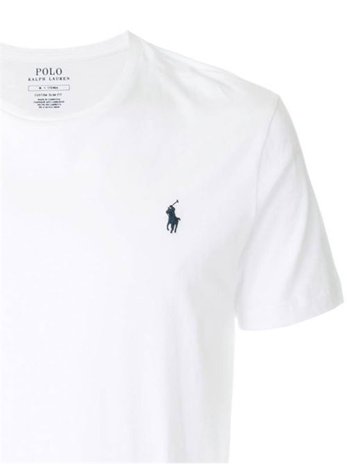 T-shirt con logo ricamato in cotone bianco Polo Ralph Lauren | 710680785003